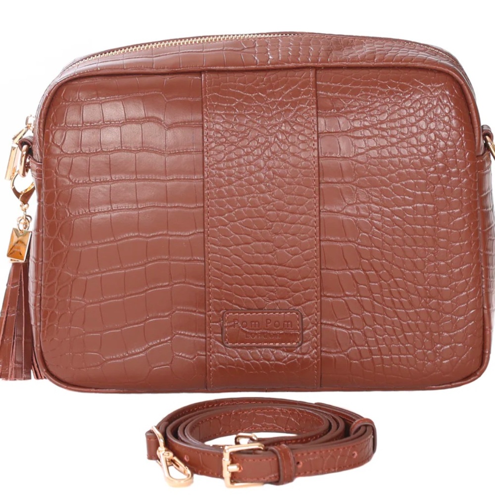 NWT Pom Pom London City Plus Bag - Croc Chestnut